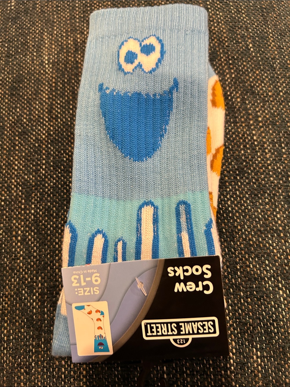 Sesame Street Light Blue Monster Crew Socks